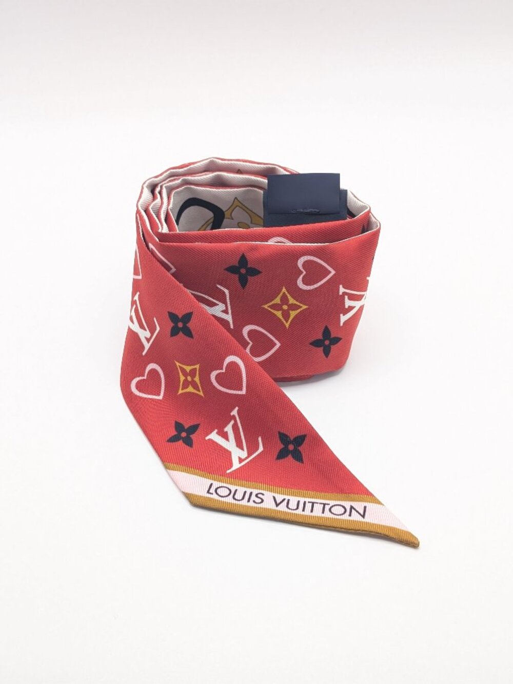 Louis Vuitton Bandeau BB Silk Scarf | My True LV Heart Monogram | Red & White - Picture 2 of 8